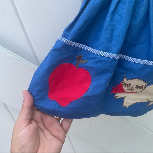 VINTAGE 1970s ROYAL BLUE CAT APPLE TOP APPLIQUÉ POCKET DRESS SIZE 2T - Picture 6 of 7